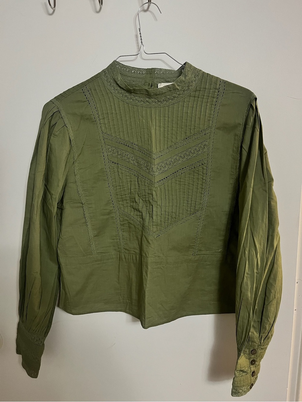 Wrap London Olive Green Pintuck Lace Blouse